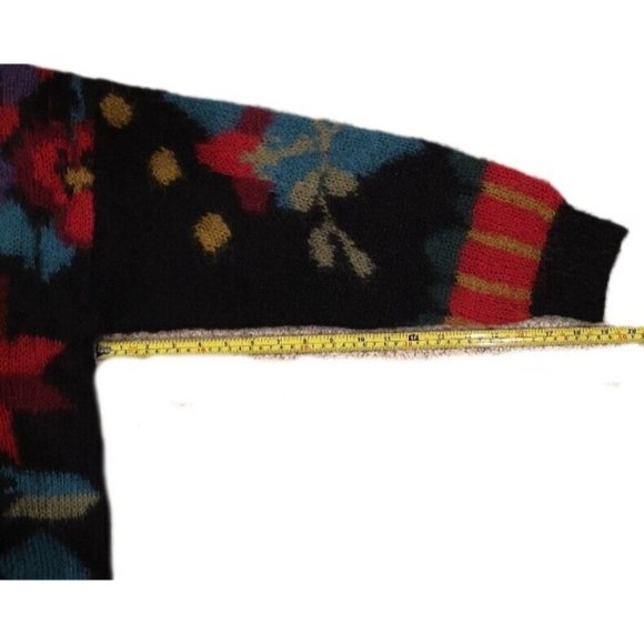 VTG SUSAN BRISTOL MOHAIR BLEND CARDIGAN M WOMAN BUTTON FLORAL BLACK  COZY - Picture 6 of 9